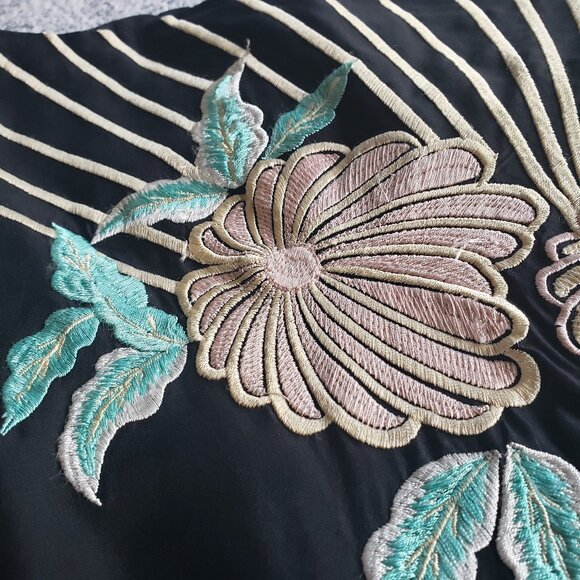 French Connection Black Skirt Embroidered Silk Blend Butterfly Flower Design - Picture 4 of 11